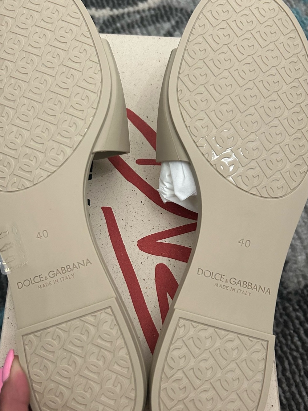 NWT Dolce & Gabbana Beige Logo Leather Slide Sandals - Picture 7 of 7